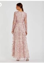 Mac Duggal NWT Floral Applique Long Sleeve Illusion Dress in Rose Pink Size 12 - Image 2