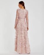 Mac Duggal NWT Floral Applique Long Sleeve Illusion Dress in Rose Pink Size 12 - Image 9