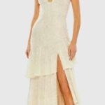 Mac Duggal #27046 Sequin Asymmetrical Ruffle Tiered Gown,  Size 10, NWT