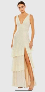 Mac Duggal #27046 Sequin Asymmetrical Ruffle Tiered Gown,  Size 10, NWT