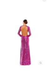 MAC DUGGAL A10891 SEQUINED LONG SLEEVE HIGH NECK OPEN BACK FUCHSIA GOWN sz 10 - Image 4