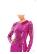 MAC DUGGAL A10891 SEQUINED LONG SLEEVE HIGH NECK OPEN BACK FUCHSIA GOWN sz 10 - Image 3