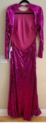 MAC DUGGAL A10891 SEQUINED LONG SLEEVE HIGH NECK OPEN BACK FUCHSIA GOWN sz 10 - Image 6