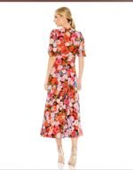 Ieena Mac Duggal 55626 Sz 8 Multicolor Floral Print Front Tie Slit Midi Dress - Image 4