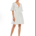 IEENA Mac Duggal Satin Flowy Cape Sleeve Mini Cocktail Dress In White Sz 2