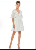 IEENA Mac Duggal Satin Flowy Cape Sleeve Mini Cocktail Dress In White Sz 2