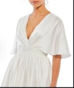 IEENA Mac Duggal Satin Flowy Cape Sleeve Mini Cocktail Dress In White Sz 2 - Image 3