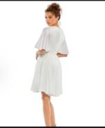 IEENA Mac Duggal Satin Flowy Cape Sleeve Mini Cocktail Dress In White Sz 2 - Image 4