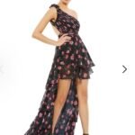 NWT Mac Duggal 70246 Black Floral Chiffon One Shoulder High Low Maxi Dress 4