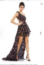 NWT Mac Duggal 70246 Black Floral Chiffon One Shoulder High Low Maxi Dress 4