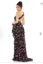 NWT Mac Duggal 70246 Black Floral Chiffon One Shoulder High Low Maxi Dress 4 - Image 3
