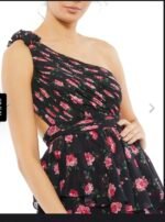 NWT Mac Duggal 70246 Black Floral Chiffon One Shoulder High Low Maxi Dress 4 - Image 4