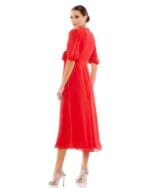 Ieena Mac Duggal 55627  Red Puff Sleeve Tie Slit  Midi Dress  Size 4 - Image 4