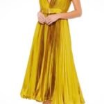 Mac Duggal 26483 Pleated Cap Sleeve Belted A Line Dress NWT size 10 Chartreuse