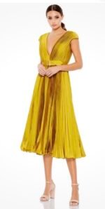 Mac Duggal 26483 Pleated Cap Sleeve Belted A Line Dress NWT size 10 Chartreuse