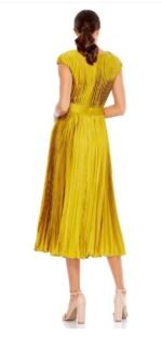 Mac Duggal 26483 Pleated Cap Sleeve Belted A Line Dress NWT size 10 Chartreuse - Image 3