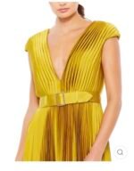 Mac Duggal 26483 Pleated Cap Sleeve Belted A Line Dress NWT size 10 Chartreuse - Image 4