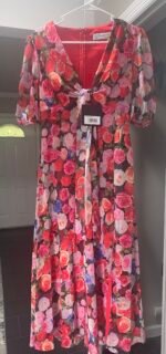 Ieena Mac Duggal 55626 Sz 8 Multicolor Floral Print Front Tie Slit Midi Dress - Image 5