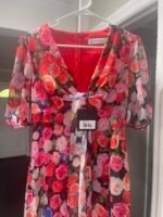 Ieena Mac Duggal 55626 Sz 8 Multicolor Floral Print Front Tie Slit Midi Dress - Image 6