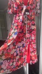 Ieena Mac Duggal 55626 Sz 8 Multicolor Floral Print Front Tie Slit Midi Dress - Image 7