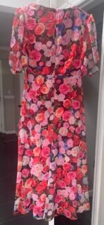 Ieena Mac Duggal 55626 Sz 8 Multicolor Floral Print Front Tie Slit Midi Dress - Image 8