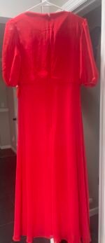 Ieena Mac Duggal 55627  Red Puff Sleeve Tie Slit  Midi Dress  Size 4 - Image 8