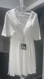 IEENA Mac Duggal Satin Flowy Cape Sleeve Mini Cocktail Dress In White Sz 2 - Image 5
