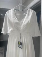 IEENA Mac Duggal Satin Flowy Cape Sleeve Mini Cocktail Dress In White Sz 2 - Image 7