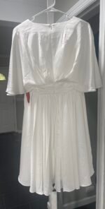 IEENA Mac Duggal Satin Flowy Cape Sleeve Mini Cocktail Dress In White Sz 2 - Image 9