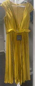 Mac Duggal 26483 Pleated Cap Sleeve Belted A Line Dress NWT size 10 Chartreuse - Image 5