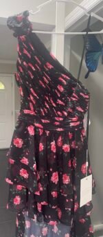 NWT Mac Duggal 70246 Black Floral Chiffon One Shoulder High Low Maxi Dress 4 - Image 6
