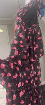 NWT Mac Duggal 70246 Black Floral Chiffon One Shoulder High Low Maxi Dress 4 - Image 8