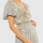 Mac Duggal 5538 Sz 6 Embellished V Neck Butterfly Sleeve Column Gown