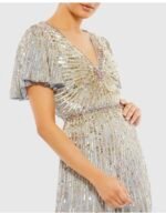 Mac Duggal 5538 Sz 6 Embellished V Neck Butterfly Sleeve Column Gown