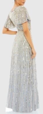 Mac Duggal 5538 Sz 6 Embellished V Neck Butterfly Sleeve Column Gown - Image 3