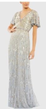 Mac Duggal 5538 Sz 6 Embellished V Neck Butterfly Sleeve Column Gown - Image 4