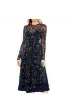 MAC DUGGAL 10799 BEADED ILLUSIONS HIGH NECK LONG SLEEVE A-LINE DRESS sz 8 - Image 2