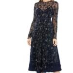 MAC DUGGAL 10799 BEADED ILLUSIONS HIGH NECK LONG SLEEVE A-LINE DRESS sz 8