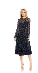 MAC DUGGAL 10799 BEADED ILLUSIONS HIGH NECK LONG SLEEVE A-LINE DRESS sz 8