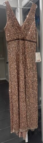 NWT MAC DUGGAL 5539 Sz 16 V-Neck High Slit Sequined Wrap Gown Copper - Image 4