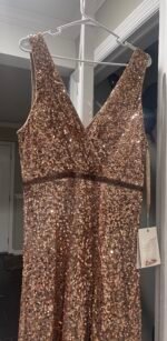 NWT MAC DUGGAL 5539 Sz 16 V-Neck High Slit Sequined Wrap Gown Copper - Image 5