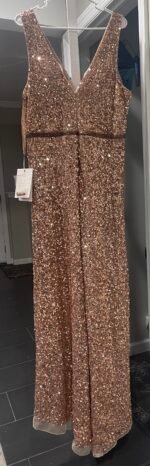 NWT MAC DUGGAL 5539 Sz 16 V-Neck High Slit Sequined Wrap Gown Copper - Image 6