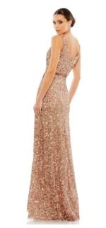 NWT MAC DUGGAL 5539 Sz 16 V-Neck High Slit Sequined Wrap Gown Copper - Image 3