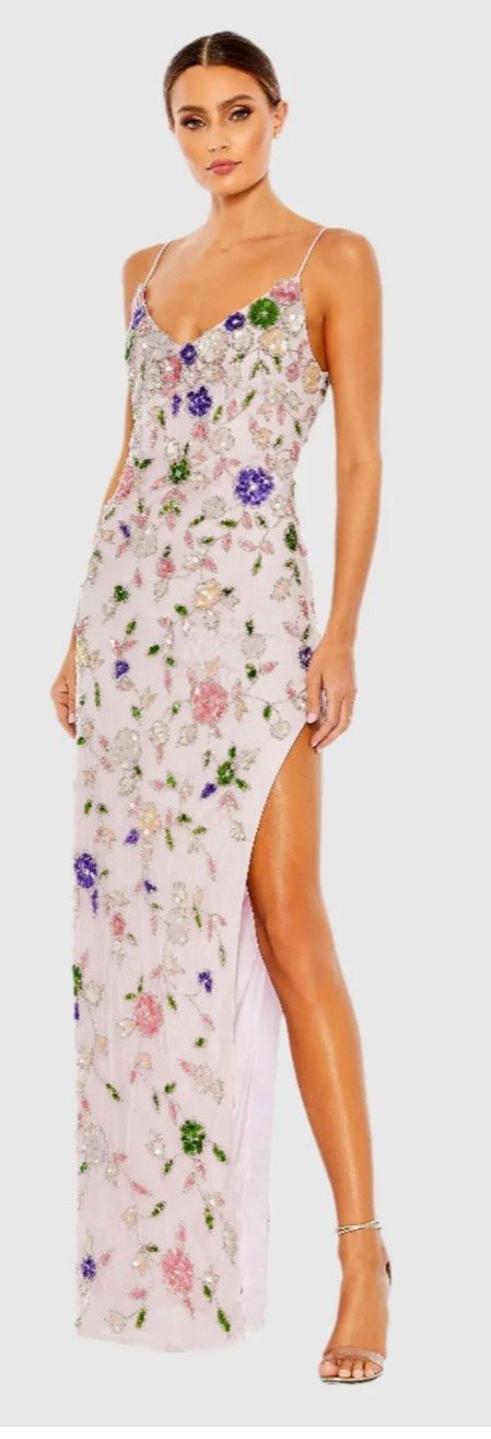 Screenshot Mac Duggal Floral Embellished High Slit Sleeveless Gown 10893 Size 10 Dress NWT - Image 1
