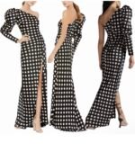 Ieena Mac Duggal - 26515 Sz 12 Puff Long Sleeve One Shoulder Polkadot Dress