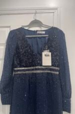 Mac Duggal 93593 Sz 6 Blue Sequin Beaded Waist Midi Sheath Dress - Image 7