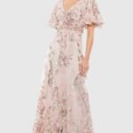 MAC DUGGAL  67880 Sz 18 FLORAL EMBELLISHED SHORT FLUTTER SLEEVE ROSE PINK DRESS