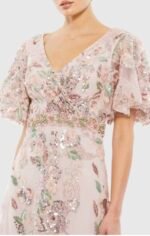 MAC DUGGAL  67880 Sz 18 FLORAL EMBELLISHED SHORT FLUTTER SLEEVE ROSE PINK DRESS - Image 3