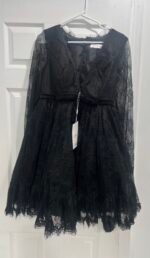 Mac Duggal 49794 size 10 black long sleeve lace babydoll dress - Image 5