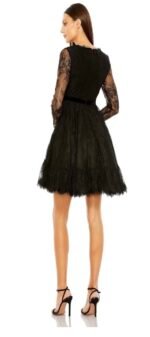 Mac Duggal 49794 size 10 black long sleeve lace babydoll dress - Image 4